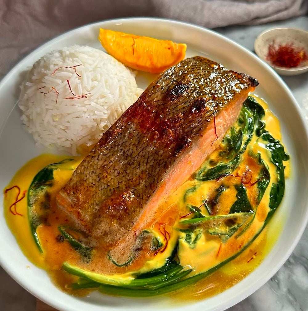 GRILLED TROUT WITH ORANGE AND SAFFRON SAUCE