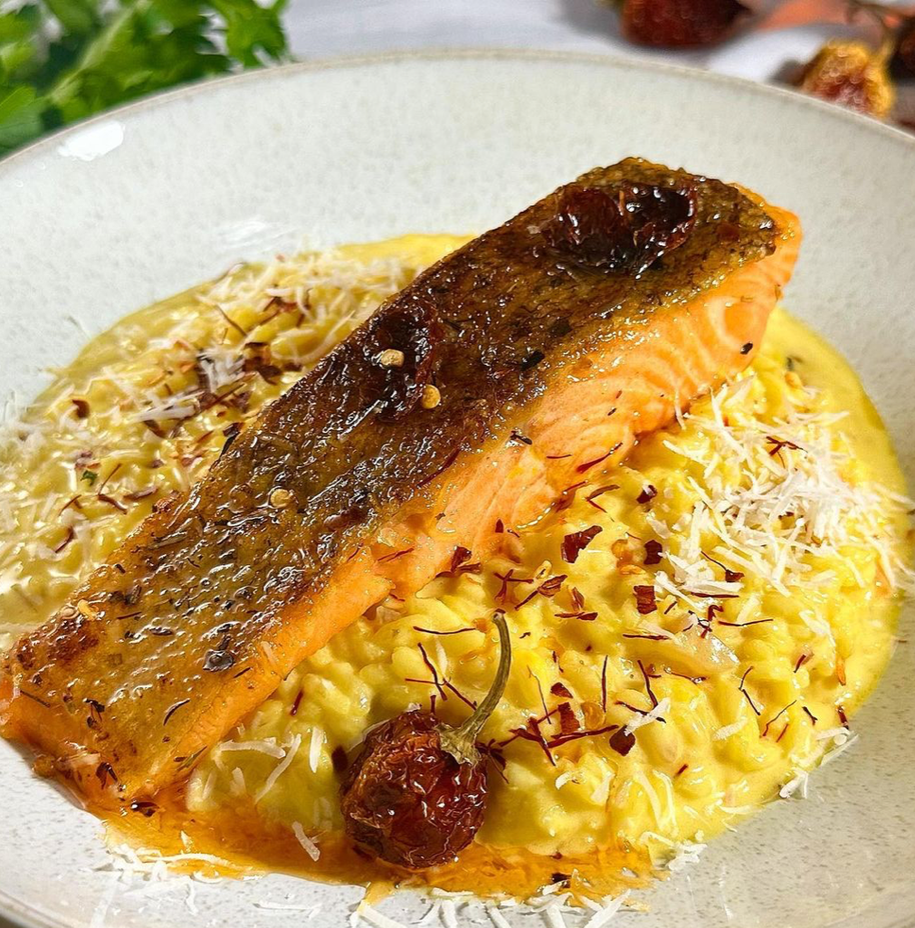 PAN FRIED TROUT WITH SAFFRON & CHILLI RISOTTO