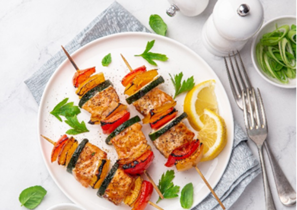 Trout Souvlaki with Feta Sauce