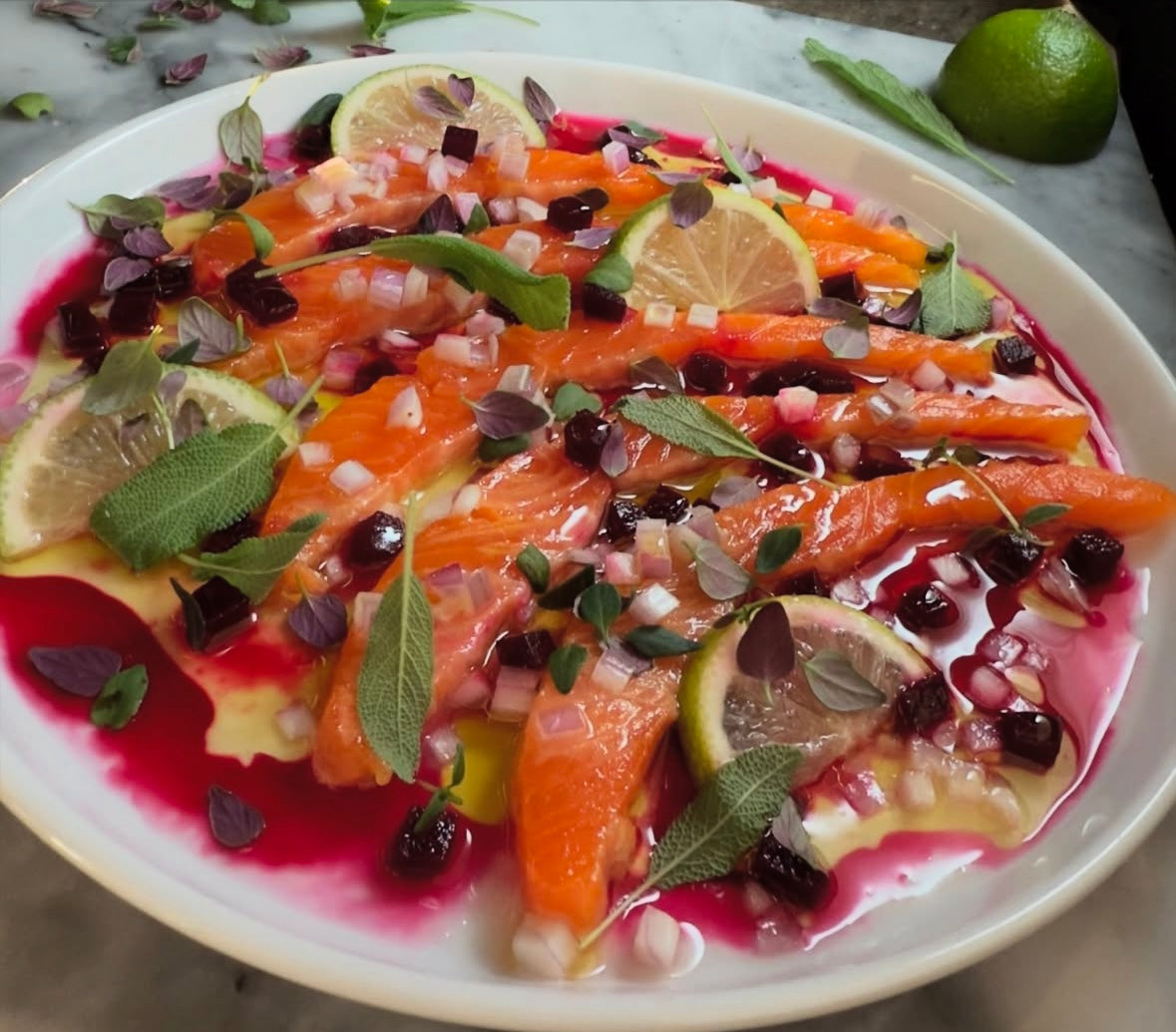 Trout Crudo and Lime Pickled Beetroot