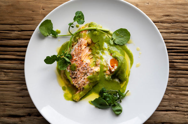 Watercress Baked Trout with Eggs and Sour Cream