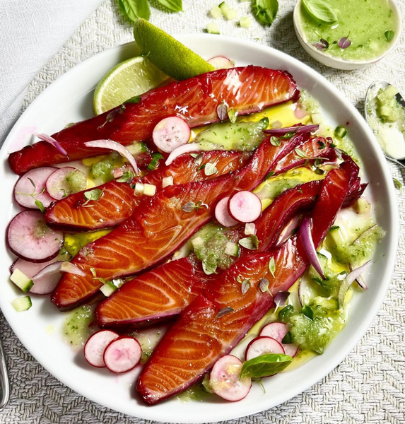 BEETROOT CURED TROUT, CUCUMBER AND APPLE DRESSING ChalkStream®