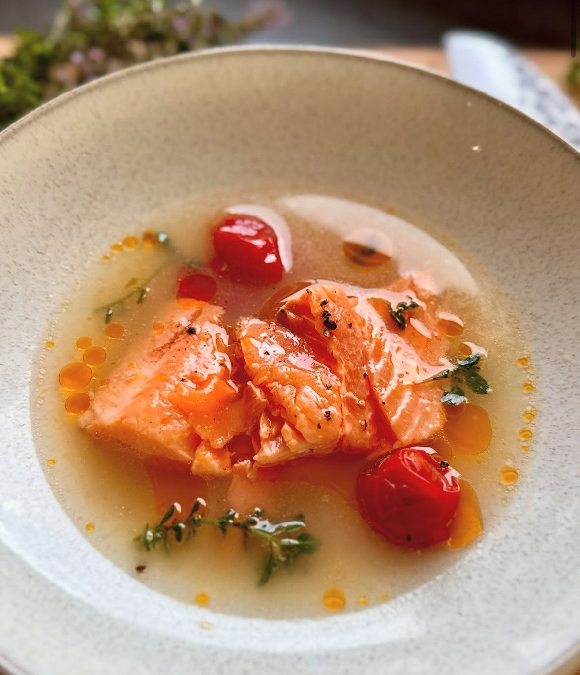 Confit of ChalkStream® Trout with Tomato Consommé
