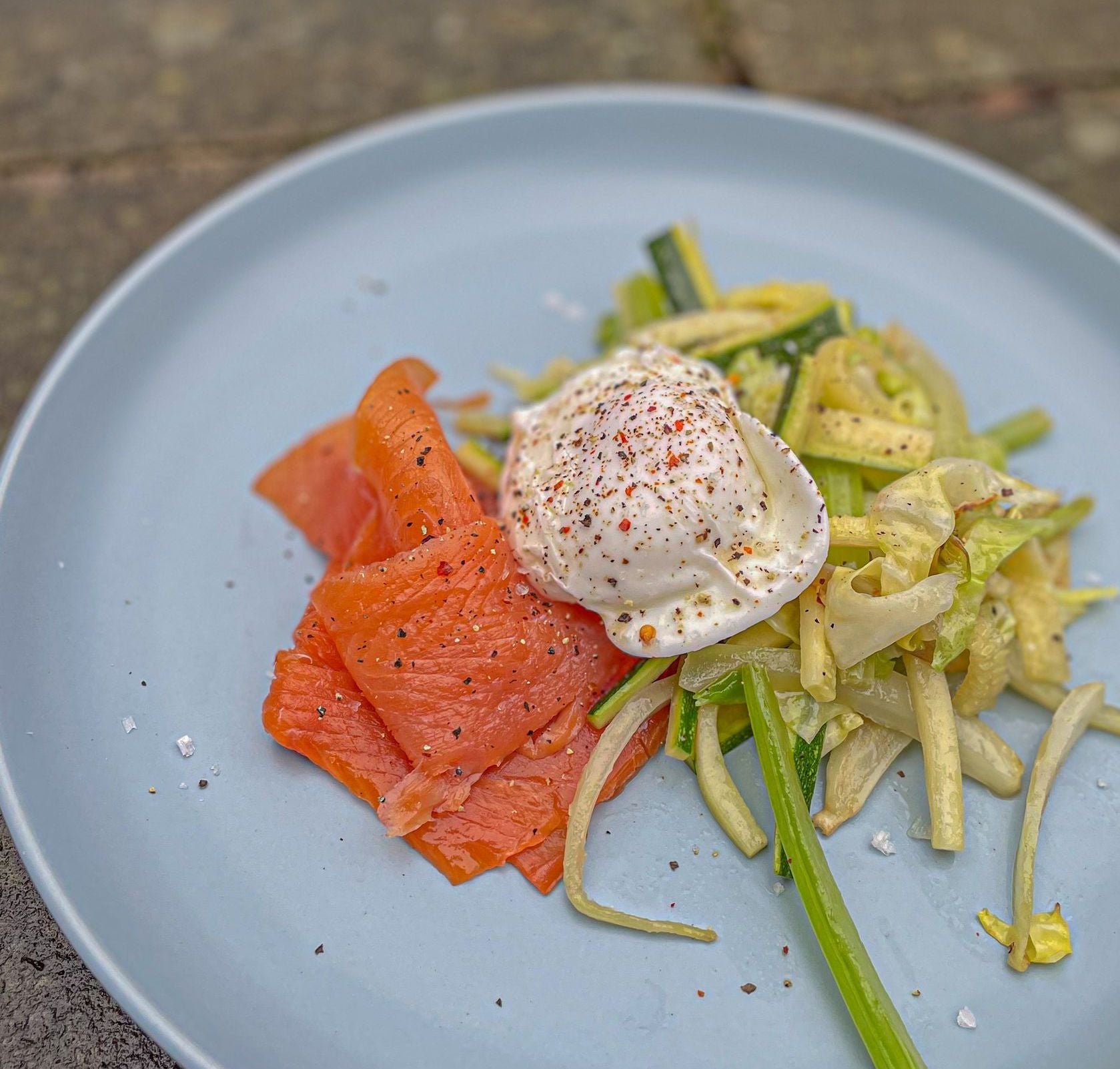 Green stir fry with ChalkStream trout