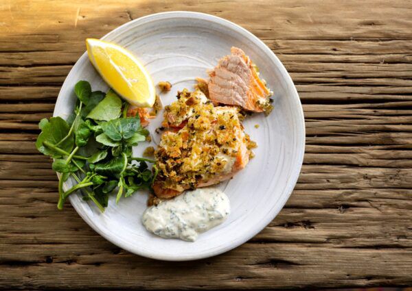 Baked, Herb-crusted Trout fillet